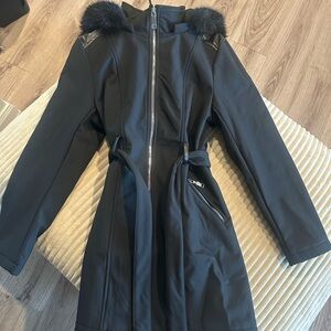 Rebecca Minkoff Black Trench Coat with Fur Collar